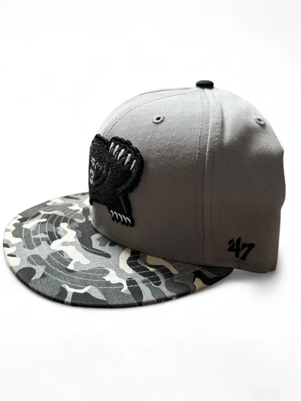 47 Brand Gray Bear Logo Snapback Hat with Camo Brim